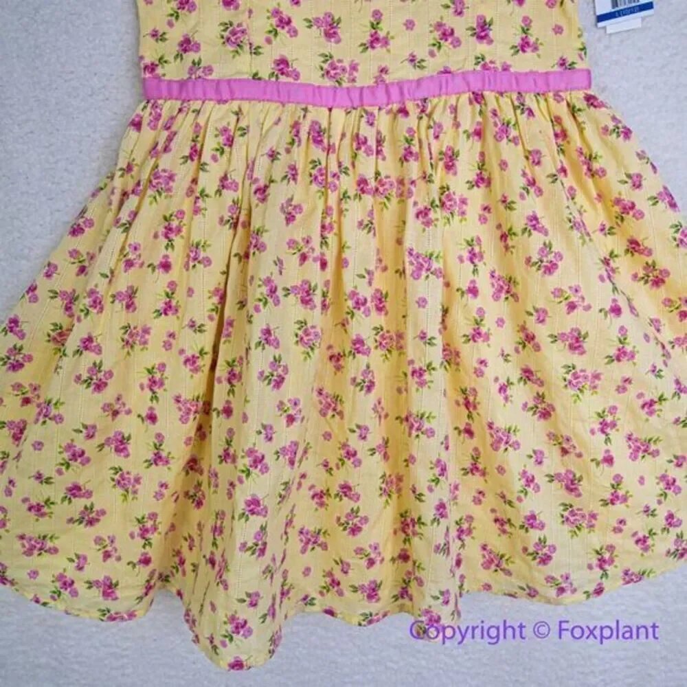 New! Zunie Girl Cotton Floral‎ fit and flare Knee-Length Dress yellow , size L